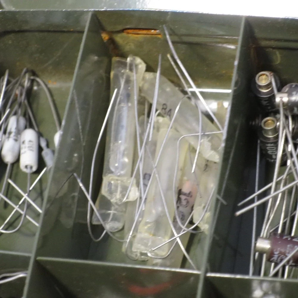 Vintage Assorted Lot of Resistors Lights etc. in Metal Case Lineman 1